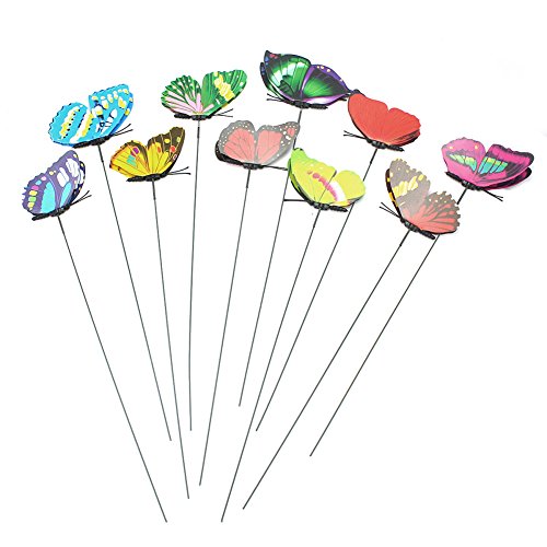 10x 9cm bunte Schmetterling Dekostecker Gartenstecker Dekostab auf Stecker Neu