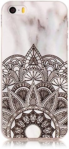 iPhone5/5S Tpu White Mandala ston Marble Case,iPhone SE Gel Stone Case,Vioela Fits Clear Transparent Rubber Flexible silicone Soft Backcover with Nature Marble Coral Oil Painting Art Pattern for iPhone5/5S iPhone SE with Free Stylus