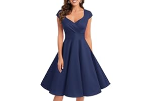 Bbonlinedress Robe Femme de Cocktail Vintage Rockabilly Robe plissée au Genou sans Manches col carré Rétro