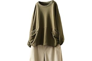 FTCayanz Donna Manica Lunga Camicia Girocollo Oversize Felpa Casual Tunica Pullover Top con Tasche