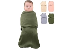 HINATAA Emmaillotage bébé en Coton Gaze, Baby Sacs de Couchage Nouveau-né, 3 en 1 couvertures d'emmaillotage bébé, Grand Scratch Gigoteuse Naissance, Swaddle Bebe Garçons Filles (Vert, 3-6 Mois)