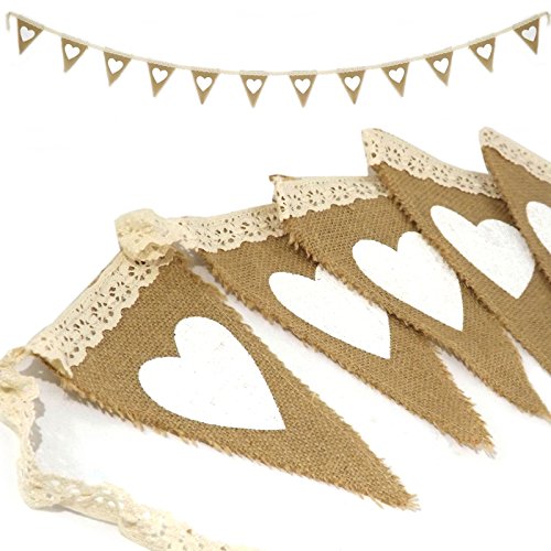 ibuyi 3 m 12 piezas rústico Vintage corazón yute arpillera Banner 