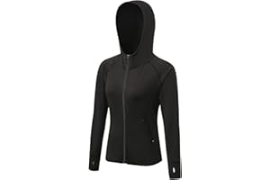 SEAUR Veste de Sport à Capuche Femme Veste de Yoga avec Pouce des Trous Veste de Alpinisme Course avec Poches à Séchage Rapide Jogging Gris Noir