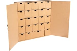 Rayher Small Papier Mache Cupboard with 24 Pull-out Drawers for DIY Fill-Your-Own Advent Calendar, Drawer Storage Box, 29.6x29.6x6.5cm, 67367521