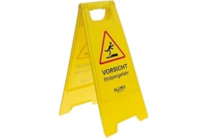 ‎ALLPAX Allpax STOPPO Warnschild „Vorsicht Stolpergefahr“, klappbar, 29,5 x 61 cm, auffälliger Hinweis-Aufsteller mit beidseitigem Aufdruck, Hinweisschild, Gefahrhinweis, gelb