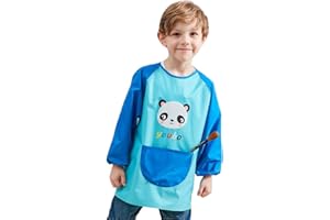 Lazz1on Tablier Blouse de Peinture Enfant Manches Longues Etanche Bavoir Repas Protection pour Bébé Fille Garçon 2-8 Ans