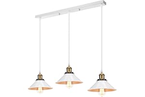 PETITES ECREVISSES Suspension Luminaire Industrielle 3 Lumière Vintage Plafonnier Vintage Lustre Abat-Jour Ø22 cm en Métal de Culot E27 Lampe Rétro pour Chambre Cuisine Séjour (Blanc)