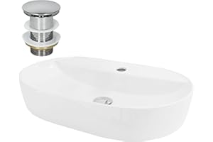 ML-Design Waschbecken aus Keramik in Weiß 60x40x12 cm Oval inkl. Ablaufgarnitur, Moderne Aufsatzwaschbecken, Design Waschtisch Aufsatz-Waschschale Waschplatz Handwaschbecken, für Badezimmer/Gäste-WC