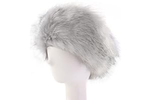 ILUFAM Women Faux Fur Headband Fluffy Winter Ear Warmer Hairband Head Wrap (Light Grey)