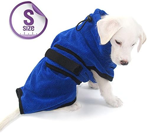 Escomdp Fast Drying Dog Cat Bath Robe Heavy Microfiber Soft Pet Bath Towel – XS, S, M, L, XL (S-back length: 35CM)