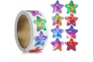 PLAYZOCO Pegatinas estrellas multicolor para niños, stickers decorativos infantiles, calcomanías alegres, adhesivos en rollo, 500 unidades de 2.5 cm con diseños variados y divertidos