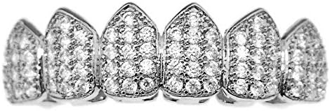 Men's Silver Plated Cubic Zirconia Stones Iced Out Top CZ Teeth Set Hip Hop Bling Removable Teeth