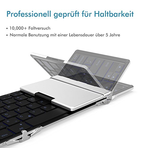 iClever IC-BK05 Ultra Slim Tri-klappbare Bluetooth QWERTZ Tastatur, RGB Beleuchtet, Mini Wireless / Verkabelt Keyboard Deutsch-Layout für iOS, Windows, Android Smartphone und PC Tablet - 6