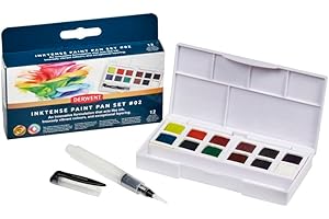 Derwent Inktense Paint 12 Pan Palette #2, Set of 12, Half Pan Size, Water-Soluble, Ideal for Painting & Crafts on Paper & Fabric, Professional Quality, Travel Size, 2306244