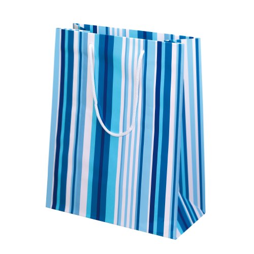 Susy Card 11277621 Geschenktaschen, 10-er Packung, glänzendes Papier, Motiv Colors of stripes, blau
