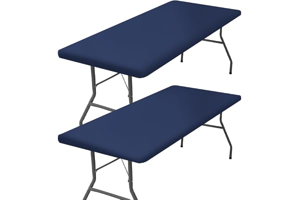GORGECRAFT 2-pack rektangel picknick bordsduk, vattentät, elastisk, anpassat bordsskydd passar för 1,8 m bord, tvättbar torkbar tyg bordsduk för utomhus camping bankett (marinblå, 182 x 75 cm)