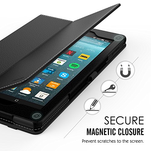 MoKo Hülle für All-New Amazon Fire 7 Tablet (7 Zoll – 7. Generation, 2017 Modell) – Kunstleder Ständer Schutzhülle Smart Cover mit Auto Sleep/Wake up Funktion, Stift-Schleife und Stanfunktion für das neue Fire 7 2017, Schwarz - 8