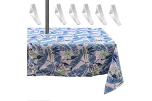 MKISHINE Tablecloth for patio table,bonus 6 clips fit patio table perfectly with opening for umbrella stand,robust, waterproof,machine washable with the zip you can take it on and off easily