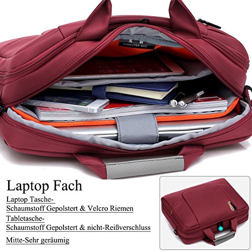 BRINCH 17,3 Zoll neue weiche Nylon stoßfest Laptop Computer Umhängetasche Messenger Bag Aktentasche mit Taschen & Griffe und abnehmbaren gepolstertem Schulterriemen für 17 – 17,3 Zoll Laptop / MacBook / Notebook / Chromebook / Tablet Computer, Rot - 4