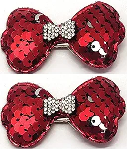 Aatira Hair Bow Baby Girl Clip Glitter Bow Hair Pin Clip Hair Accessories For Baby Girls Bow Hair Clip Girl Glitter Hair Pin (Red)