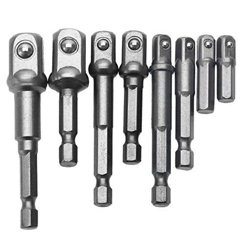 Steckschlüssel Nuss Set, Florally 8-tlg Adapter Sechskant Bohrfutter Adapter auf 1/4" 3/8" 1/2 ", Akkuschrauber Stecknuss Adapter