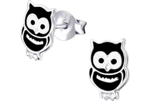 Laimons Dziewczęce dziecięce kolczyki na sztyfcie biżuteria dziecięca sowa ptak kauz zwierzę czarne ze srebra wysokiej próby 925, Srebro, Bez kamieni szlachetnych