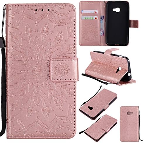 Samsung Galaxy X Cover 4 Case Cover,SMYTU Premium Emboss Sunflower Flip Wallet Shell PU Leather Magnetic Cover Skin with Wrist Strap Case(Goldose)