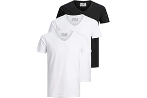 Jack and Jones Herren T-Shirt Basic V-Ausschnitt 3er Pack Einfarbig Slim Fit in Weiß Schwarz Blau Grau