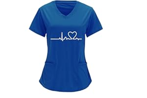 Sizoer Kasack Damen Pflege Valentinstag Herz Gedruckt Arbeitskleidung Pflege Kurzarm V-Ausschnitt Schwesternkittel Kasack Bunt Mit Taschen Berufsbekleidung Damen - Kasack - Tunika