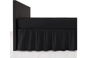 British Home Bedding - Lenzuolo con mantovana giroletto in policotone, extra profonda, tinta unita (nero, matrimoniale)