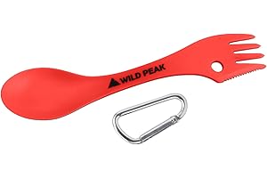 Wild Peak Plastic Spork - Lightweight & Strong All in one Spoon, Fork, Knife Cutlery with Optional Storage Bag ▲ (Fire Red, Without Storage Bag)