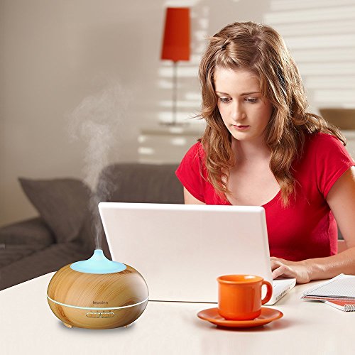 Tepoinn Aroma Diffuser, 300ml Holzmaserung Luftbefeuchter Ultraschall LED Ätherische Öle Humidifier Aromatherapie Diffusor mit farbenwechselnde LED Licht - 7