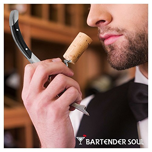 Elegant Korkenzieher (Ebenholz) Mit Doppelscharnierhebel, Professioneller Wein Flaschenöffner, Auswahl an Sommeliers und Kellner, mit Folienschneider, Edelstahl aus harter 420 Grad für Bierflaschen - 7