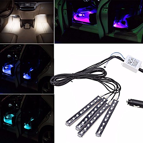 Audew 4×9 RGB LED Auto Innenbeleuchtung Innenraumbeleuchtung Auto Lichtleiste mehrfarbliche LED ...