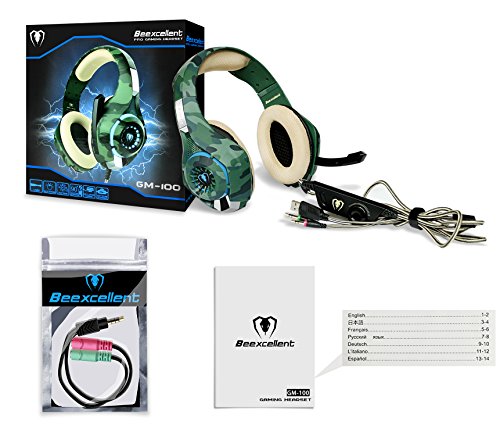 Cascos de Camuflaje para PS4   PC   Xbox One Beexcellent 2018 Auriculares de   ltima Generaci  n con Sonido Cristalino en Altos de Diadema Cerrados con Reducci  n de Ruido  Tiene un Adaptador 2 en 1 