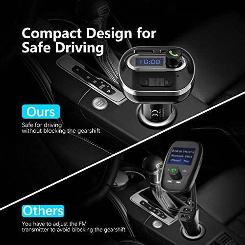 VicTsing 4.1 Bluetooth FM Transmitter for Car, Hands-free Car Kit, Car Charger MP3 Supports Aux Output, TF Card and U-Disk, Voltage Detection (Black)