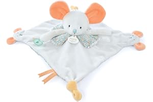 Doudou et Compagnie - Les Petits Futés - DOUDOU avec marionnette à doigt Souris- Beige - 30cm - Cadeau naissance - DC4055
