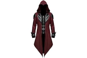 LOSSLO Gothic Jacke Herren ,Mittelalter Mantel Herren,Steampunk Jacke Herren Vintage Hoodie Kapuzenjacke Sweatjacke mit Kapuze Punk Mäntel Kapuzenpullover Viktorianischen Fasching Karneval Halloween Kostüm