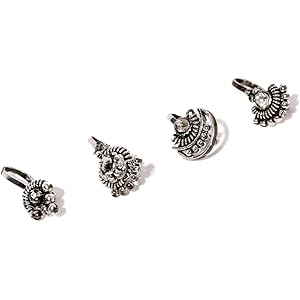 ZAVERI PEARLS Combo Of 4 Antique Silver Tone Adjustable Nose Pin For Women-ZPFK8232