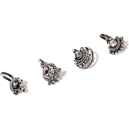 ZAVERI PEARLS Combo Of 4 Antique Silver Tone Adjustable Nose Pin For Women-ZPFK8232
