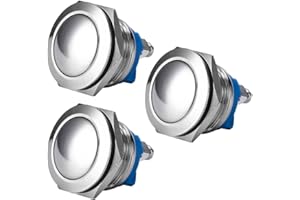 Gebildet 3pièces Etanche 19mm Coque Métallique Bouton Poussoir Supérieur Momentané Surélevé 3 A/12~250V SPST 1NO Bouton de Démarrage pour Interrupteur de Modification (tête sphérique)