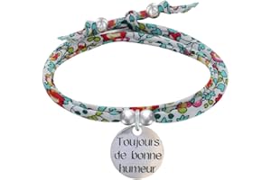 LES POULETTES BIJOUX - Bracelet Double Tour Lien liberty et Médaille Toujours de Bonne Humeur Argent 925
