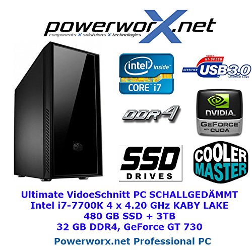 Professioneller Videoschnitt PC i7-7700K 32GB DDR4 480GB SSD 3TB HDD Computer Rechner BLURAY | INTEL Z270 | GeZorce GT 730 | SCHALLGEDÄMMT