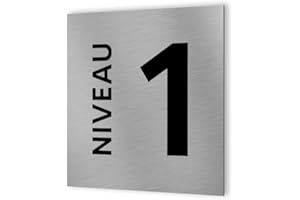 DECOHO - Panneau numéro d'étage - Format 20 cm x 20 cm en Dibond Aluminium brossé - Niveau 1