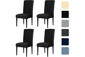 LUSCHEER Dining Room Chair Covers Set of 4, Chair Protector Slipcovers Stretch Removable Washable Decoration Seat Cover for Hotel, Ceremony, Banquet, Kitchen, Restaurant, Home (Black)