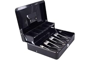 igadgitz home U7263 Metal Cash Box with Keys, Cantilever Coin Tray and Spring-loaded clips, Petty Cash Tin, Money Tin - Black