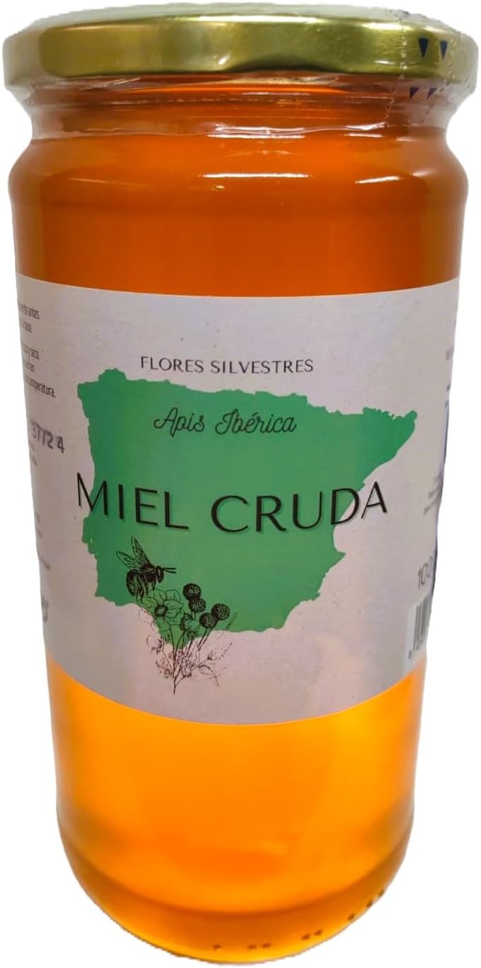 Miel Pura de Abeja-100% Origen España-Miel Cruda-1Kg-Miel Natural-Directa de Apicultor-Sin Procesar-Sin Pasteurizar. (Kg, Flores silvestres)