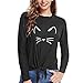 Produktbild Bluse Damen Pullover Frauen Herbst O-Ausschnitt Pulli Langen Ärmel Patchwork Blusen Bandage Tops Shirts Langärmeliges Katzen Druck,ABsoar