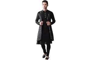 KISAH Men's Kurta Jacket (Waistcoat/Modi/Nehru) & Pajama Combo (Set of 3) Ethnic Indian Costumes