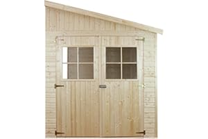 Abri de Jardin en Bois Naturel (sans paroi latérale)- Stockage extérieur avec fenêtres- H243x216x318 cm/6 m2, hangar en Bois Naturel - Atelier Rangement Outils et vélos- TIMBELA M339